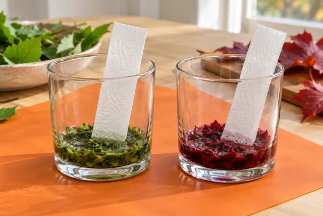 Blätter-Experiment mit Wasser und Küchenpapier in zwei Gläsern