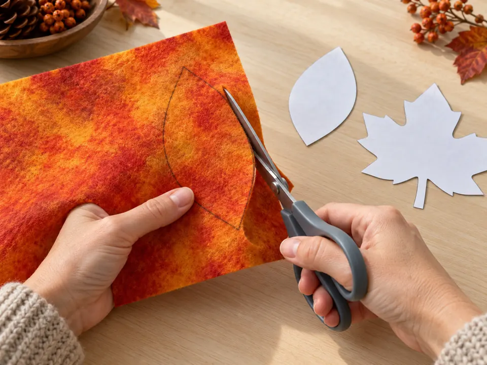 Erwachsene schneiden ein einfaches Blatt aus einer trockenen Filzfläche aus.